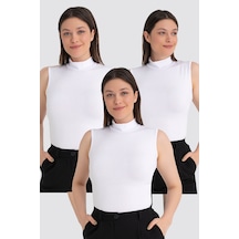 Arma Yıldız Kadın Beyaz Balıkçı Yaka Kolsuz Body 3'lü Paket Beyaz