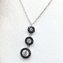 Oriental Kuyumculuk Jewellery Yuvarlak 3 Tek Zirkon Taşlı Gümüş Hayalet Kolye Gümüş