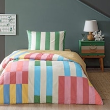Taç Taffy Çizgili%100 Pamuk Nevresim Takımı, Pembe, Tek Kişilik Nevresim: 160x220 Cm/lastikli Çarşaf: 100x200 Cm / 1 Adet Yastık Kılıfı: 50x70 Cm Açık Dore