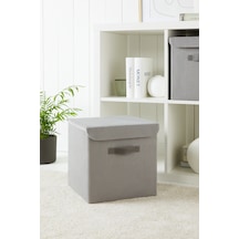 Ocean Home Textile Gri Renk Jüt Kapaklı Kutu 30 x 30 x 30 cm