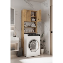 Plato Çamaşır Makinesi Dolabı 4 Raflı 2 Kapaklı Çamaşır Makinesi Dolabı Banyo Dolabı Atlantik Çam