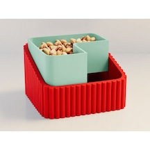 3d Baskı Fıstık Kasesi - Çift Hazneli Kabuk Ayırıcı Sunum Kasesi - Kırmızı Mint