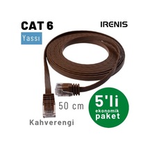 Irenıs 5 Adet 50 Cm Kahverengi Cat6 Kablo Yassı Ethernet Network Lan Ağ İnternet Kablosu