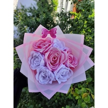 7 Li Solmayan Gül Buketi Pembe-beyaz Karışık Dışı Pembe Jelatin Pembe-beyaz