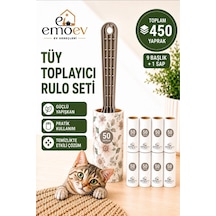Tüy Toplayıcı Rulo Seti 9 Başlık / Toplam 450 Yaprak - Yüksek Yapışkanlı Kedi Köpek Tüyü, Koltuk Ve Kıyafet Temizleme Rulosu
