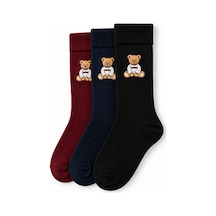 UCLA Sıerra 3'lü Siyah Lacivert Bordo Uzun Pamuklu Jakarlı Standard Fit Unisex Çorap Siyah-lacivert