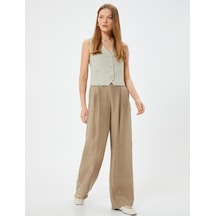 Koton Keten Yelek Fleto Cep Detaylı V Yaka Slim Fit Vizon 4sak20088pw Vizon