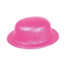 Pembe Renk Simli Melon Yuvarlak Parti Şapkası 24x26 Cm Yetişkin