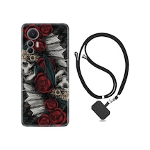 Xiaomi 12 Lite Kılıf İpli Boyun Askılı Desenli Silikon Skull Rose 1673