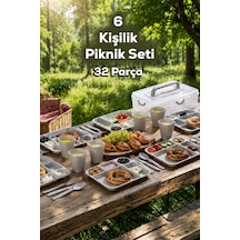 Porsima Ac-101-1 32 Parça 6 Kişilik Pratik Taşınabilir Piknik Seti - Saklama Kutulu Piknik Sepeti Gri