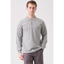 Herba Polo Sweat Erkek Uzun Kollu Pamuklu Sweatshirt İş Ve Günlük Kullanım İçin Gri Melanj
