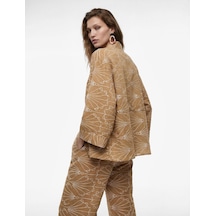 Koton Keten Görünümlü Cepli Kruvaze Bağlama Detaylı Uzun Kollu İşlemeli Kimono Bej 6sak50011pw Ekru