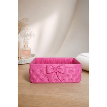 Fiyonk Detaylı Takı Ve Makyaj Organizer Kutusu Modern Masaüstü Düzenleyici Pembe