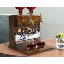 Bk Gift Kişiye Özel Kabartma Yeni Yıl Tasarımlı İsimli Çift Musluklu Doğal Ahşap İçki Standı-11, İçki Standı, Doğum Günü Hediyesi, Ev Hediyesi Bitmeye