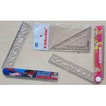 Cetvel Set 3 Lü Gönye, Winx Club Katlanır Geometrik Şekilli Cetvel Pembe