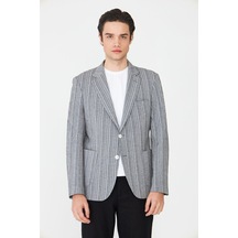 Gri Dokulu Çizgili Modern Kesim Şık Ceket DESENLİ