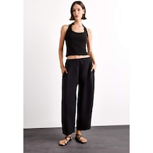 Defacto Relax Fit Beli Lastikli Düz Paça Bilek Boy Pantolon G0431ax25smbk81 Siyah