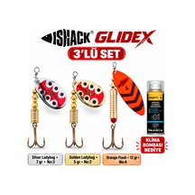 Fishack Glidex 3'lü Döner Kaşık Seti + Klima Bombası - Silver Ladybug 7 Gr No:3 + Golden Ladybug 5 Gr No:2 + Orange Flash 12 Gr No:4