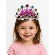 Mey İthalat Gümüş Renk Happy Birthday Yazılı Doğum Günü Tacı 60 Cm Yetişkin