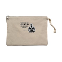 Mike Tyson Fighter Quote Krem Clutch Astarlı Cüzdan / El Çantası Krem
