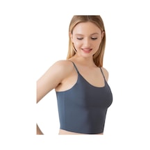 İnce Askılı Dikişsiz V Yaka İz Yapmaz Büstiyer/croptop Mavi