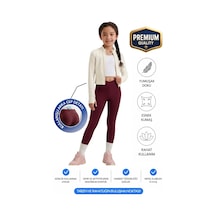 Erdem Kıds Kız Çocuk Cepli Kruvaze Kemer Yüksek Bel, Günlük, Koşu, Yürüyüş, Yoga, Spor, Egzersiz, Fitness Tayt Bordo Bordo