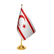Masa Üstü Kktc Bayrağı + Pirinç Direk Masa Bayrak Seti