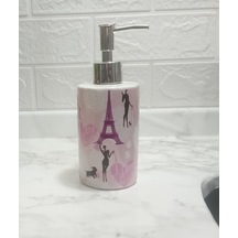 Sıa Seramik Sıvı Sabunluk Kızlı Paris Desenli 7x7x18cm 320ml