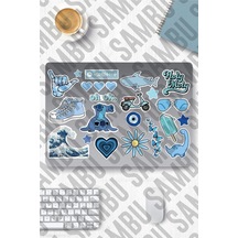 Blue Aesthetic Sticker Etiket Seti 1 - Mavi Sticker - Laptop Notebook Telefon