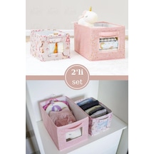 Onikiden Baby 2 Li Pencereli Düzenleyici Kutu, Çok Amaçlı Bebek Bakım Organizer Kutu 2 Li Set Pembe Beyaz - Pembe