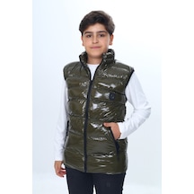 Toontoy Kids Toontoy Erkek Çocuk Su İtici Dik Yaka Fermuarlı Cepli Parlak Şişme Yelek Haki