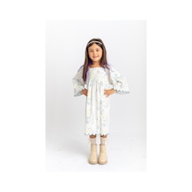 Oliventhekid Dilim Nakışlı Poplin Kız Çocuk Elbise Ekru