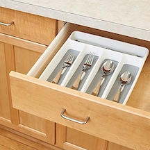 Honmex Plastik Çekmecelik Bıçak-çatal Organizatörü, 5 Bölmeli, Kaymazsız Tabanlı, Mutfak Gereçlerini Düzenle Beyaz