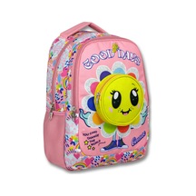 Cennec Pembe - Sarı Kız Çocuk Çiçek Açan Emoji Baskılı İlkokul Okul Sırt Çantası - 6012 Çok Renkli