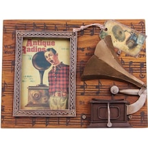 Dekoratif Metal Çerçeve Gramofon Dekorlu Vintage Hediyelik