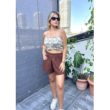 Desenli Crop Top ,kadın Bluz , Büstiyer , Pamuklu Crop Bluz Ekru