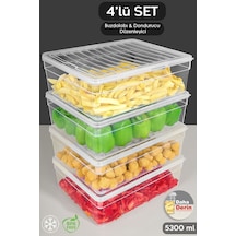 Meleni Home Şeffaf Kapak Düzenleyici Organizer Derin Mikrodalga Uyumlu Erzak Gıda Saklama Kabı Set 4'lü 5300 ML