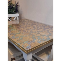Beyaz Geometrik Desenli 1.2 Mm Kalın Mika Masa Örtüsü Pvc Koruyucu Gümüş