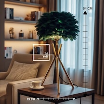Miava Yeşil Tüylü Bronz Ayaklı Masa Lambası 54 Cm Dekoratif Abajur Modern Ev Ofis Aydınlatma Hediye Çok Renkli