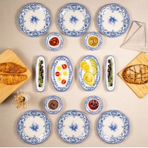 Fecra Majestic Blue 14 Parça Kahvaltı Takımı Beyaz - Mavi