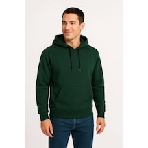 Erkek Üç İplik Kapüşonlu Kanguru Cepli Sweatshirt Hoodie - Haki Haki