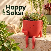 Happy Saksı Kırmızı Oturan Figürlü Dekoratif Saksı