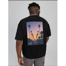 Unisex Los Angeles Coconut Basklı Siyah %100 Pamuk Beyaz T-shirt Siyah