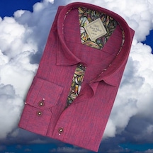 Pamuklu Uzun Kollu Fuşya Erkek Gömlek Slim Fit Kalıp -9875 Fuşya