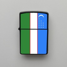 Özbekistan Uzbekistan Klasik Ülke Bayraklı - Benzinli Siyah Çakmak - Hediyelik Siyah