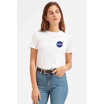 Uzay Logo Baskılı Beyaz Kadın Tshirt (534306432)