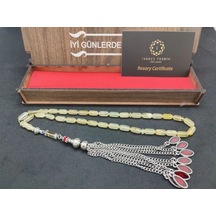 Ahşap Kutulu 475 Ayar Gümüş Püsküllü Kali Ngrad Kaya Damla 8.18 G Açık Gri