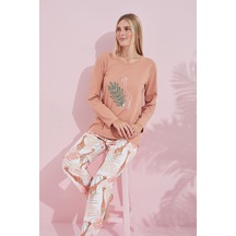 Siyah İnci Pamuklu Örme Pijama Takım 24240189 Pudra