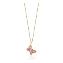 Fiyonk Kuyumculuk 14 Ayar Altın Pembe Mineli Kelebek Kolye 001
