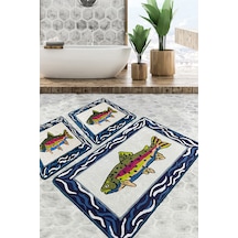 Pescado Banyo Halısı Djt 3 Lü Set Kaymaz Taban,Yıkanabilir Çok Renkli